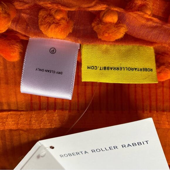 New Roller Rabbit for Gorsuch $200 Orange Silk Cotton Block Print Scarf Wrap NWT - Picture 5 of 15